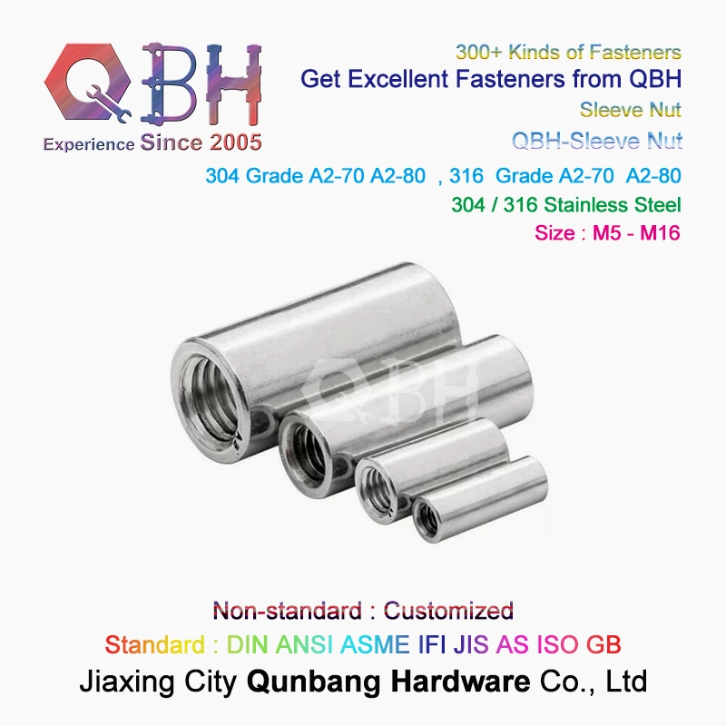 Qbh Customized Double Female Thread Round Head Cylindrical Cylindric Columnar Barrel Sleeve Anchor/Wedge Anchor/All Thread Rod Coupling Insert Nut Connector