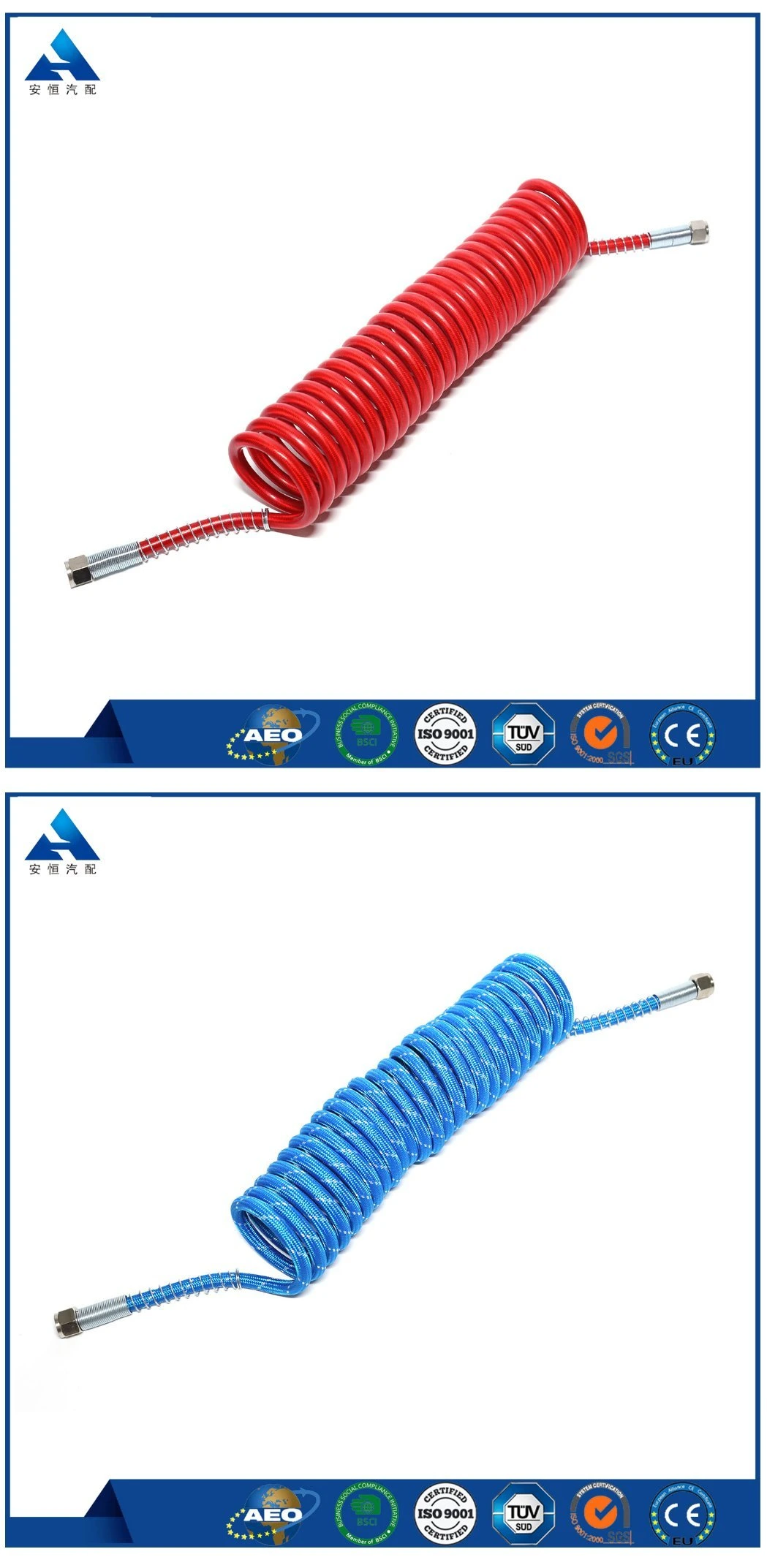 Blue Color Polyurethane Compressor Air Hose Assembled 1/4 NPT Thread Fittings and Spring Guards